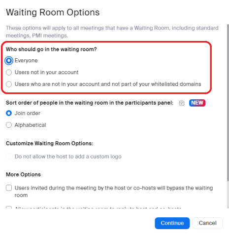 highlight of the everyone setting in Waiting Room options